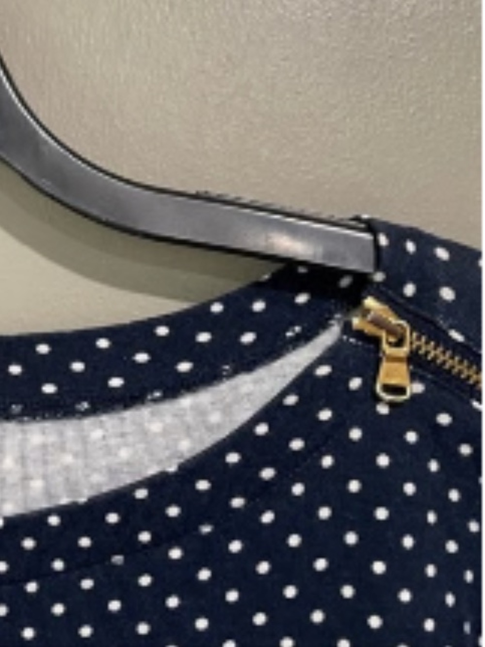 Lauren Ralph Lauren Navy Blue Polka Dot Boat Neck Top - Picture 2 of 3